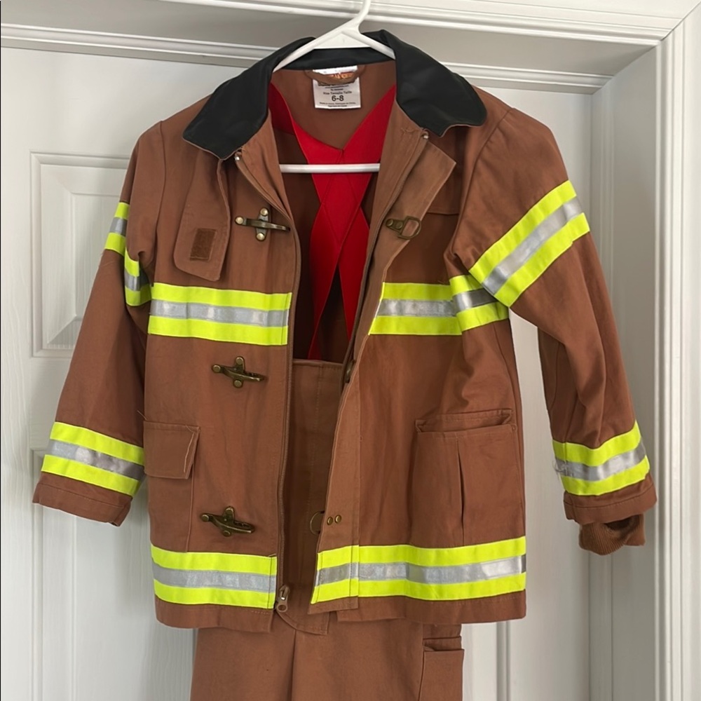 Brown Firefighter Costume with Reflective Stripes
